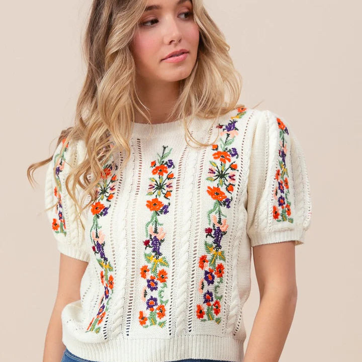 Top Tricoté avec Broderie de Fleurs