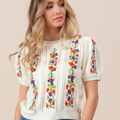 Top Tricoté avec Broderie de Fleurs